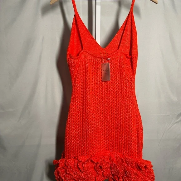 Hanifa Mini Iggy Vibrant Orange Crochet Dress Medium - Picture 7 of 14